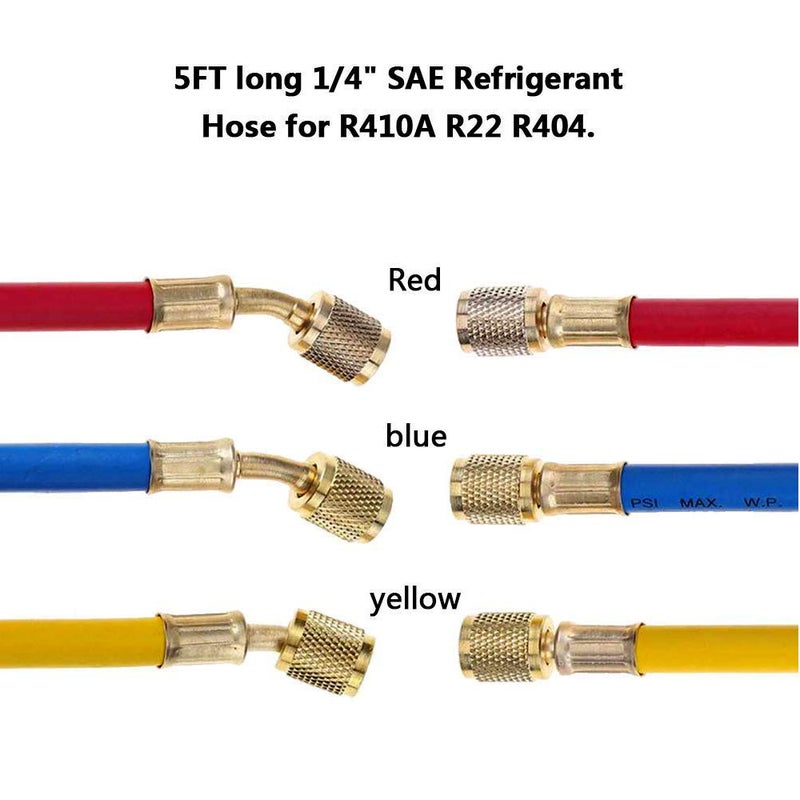 Shikha 5FT AC Diagnostic Manifold Freon Gauge Set for R410A R404A R22 R134A R12 R22 and R502 Refrigerant AC House Air Condition HVAC 60" - Image 2